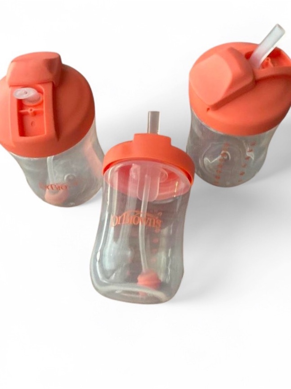 Silicone Lid Straw Cups for Kids - Coral Orange (Set of 3)
